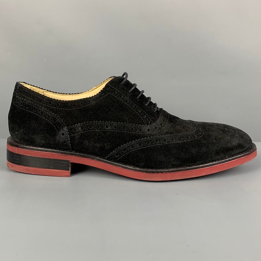 PAUL SMITH Size 10.5 Black Brick Perforated Leather Wingtip Loafers